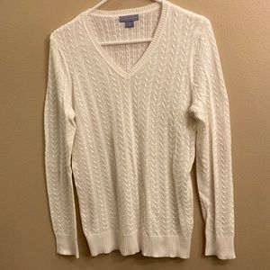 Laura Scott white Vneck cable sweater size med